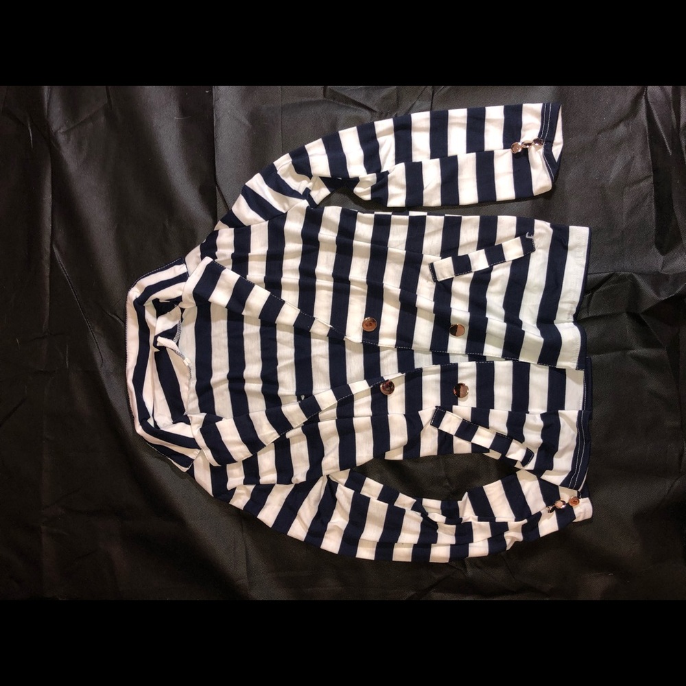 Navy blue and white button up